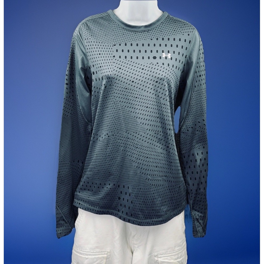 Under Armour ColdGear Top Womens Large Grey Excellent Long Sleeve Fitted Dot